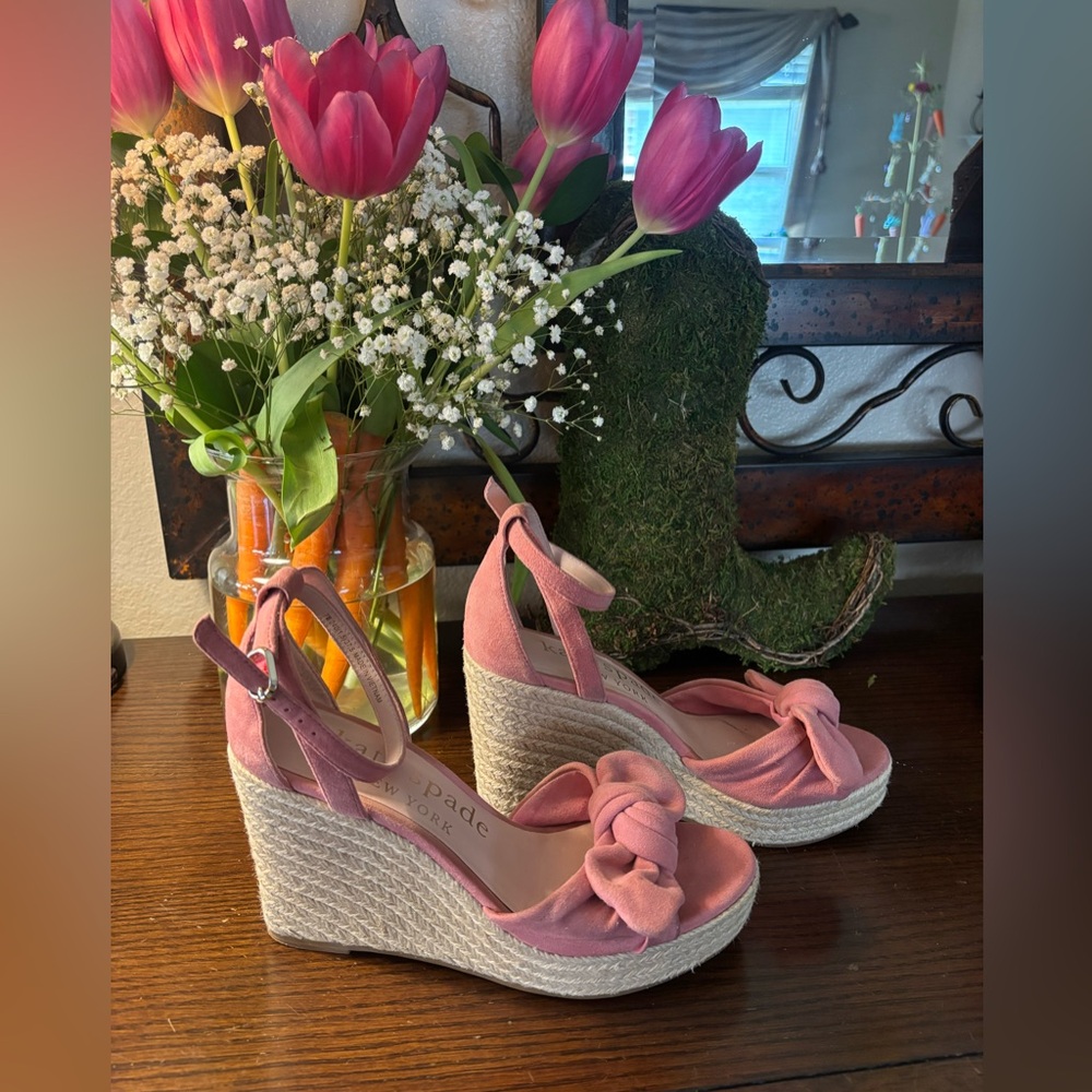 kate spade pink suede knotted espadrille wedge sandals - Picture 3 of 6